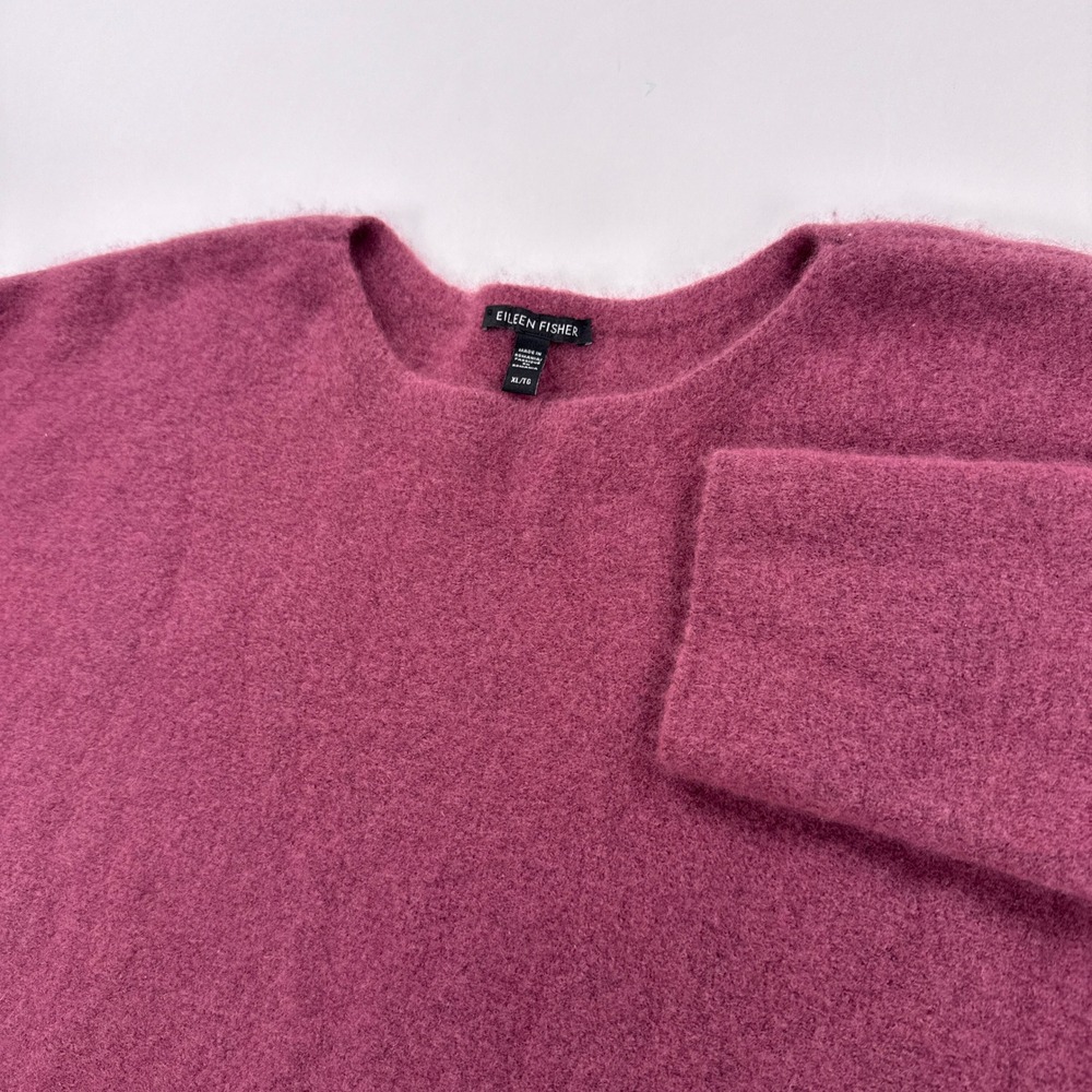 Eileen Fisher Sweater XL Cashmere Silk Boxy Crewneck Magenta Berry Brushed Knit